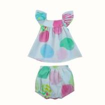 Conjunto para Bebê Menina de Blusa e Calcinha em Tecido Estampado - Up Baby Conjunto para Bebê Menina de Blusa e Calcinha em Tecido Estampado - Up Baby