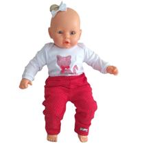 Conjunto para Bebê menina meia estação - 2 Bodys e 1 Mijão - Bodys manga longa Gatinho Strass