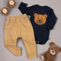 Conjunto Para Bebê Menino: Body Urso Preto E Calça Ecolinho