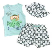 Conjunto para Bebê Menino e Chapéu - Polvo Mergulhador Verde