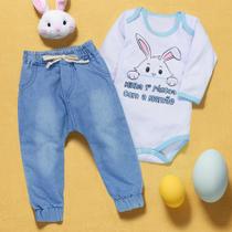 Conjunto para Bebê Páscoa com Body e Calça Jeans 0-12M