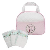 Conjunto para Bebê Reborn 3 Fraldas C Bolsa Maternidade Rosa