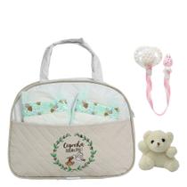 Conjunto para Bebê Reborn com 02 Fraldas e Chupeta com Bolsa Maternidade Bege Conjunto para Bebê Reborn com 02 Fraldas e Chupeta com Bolsa Maternidade Bege