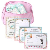 Conjunto para Bebê Reborn com 02 Fraldas e Kit Certificado com Bolsa Maternidade Rosa