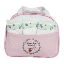 Conjunto para Bebê Reborn com 03 Fraldas com Bolsa Maternidade Rosa