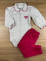 Conjunto para Bebês Body Manga Longa Lacinhos Cinza Poá