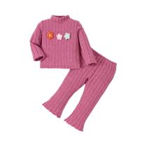 Conjunto Para Bebês Meninas 0-3 Anos Primavera Outono Blusas De Gola Alta Sólida E Calças 2 Peças