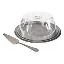 Conjunto Para Bolo Com Tampa Fratelli Suporte De Bolos E Espátula Inox Boleira Com Tampa Acrílico