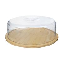 Conjunto para bolo de bambu com tampa de plástico 28cm Conjunto para bolo de bambu com tampa de plástico 28cm