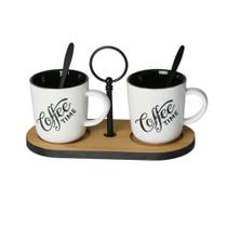 Conjunto Para Café 2 Caneca Xícara c/ Suporte Bambu Lyor