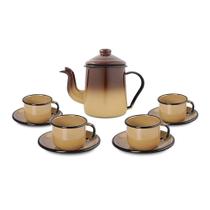 Conjunto Para Café Esmaltado 9 Peças Marrom Degradê Ewel Conjunto Para Café Esmaltado 9 Peças Marrom Degradê Ewel