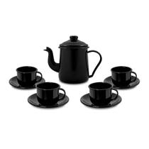 Conjunto Para Café Esmaltado 9 Peças Preto Ewel Conjunto Para Café Esmaltado 9 Peças Preto Ewel