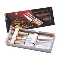 Conjunto Para Churrasco 3 Pçs Faca, Garfo e Chaira 0125 Madefer