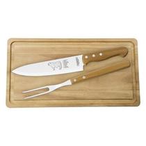 Conjunto para churrasco com faca garfo e tábua em madeira 3 peças - Tramontina Conjunto para churrasco com faca garfo e tábua em madeira 3 peças - Tramontina