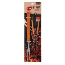 Conjunto Para Churrasco De Aço Inox Contendo Um Garfo 35,3X2,3CM E Um Pegador 34X6,5CM Linha Cheff Clink Prático E Fácil