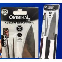 Conjunto Para Churrasco inox Original Line 2 Peças cabo Branco ou Madeira