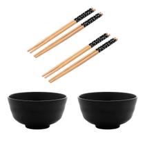 Conjunto para Comida Japonesa 2 Bowls Melamina 450ml e 4 Hashis