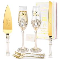 Conjunto para corte do bolo de casamento BEKESIN com taças de champanhe de cristal Conjunto para corte do bolo de casamento BEKESIN com taças de champanhe de cristal
