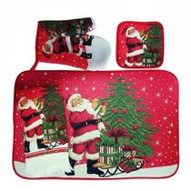 Conjunto Para Cozinha 4 Peças Natal Luva Pegador Tapete e Pano de Prato Saldão