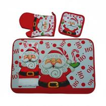 Conjunto Para Cozinha 4 Peças Natal Tapete Pegador Luva e Pano de Prato Saldão
