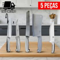 Conjunto para Cozinha Facas Profissional Pão Desossa Cutelo Peixeira Aço Inox Prime Alta Qualidade