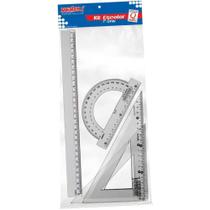 Conjunto para Desenho Régua 30CM + Esquadro 45º + Esquadro 60º + Transferidor 180º