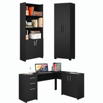 Conjunto Para Escritório 1 Mesa de Canto 2 Armários Altos Notável Móveis Conjunto Para Escritório 1 Mesa de Canto 2 Armários Altos Notável Móveis