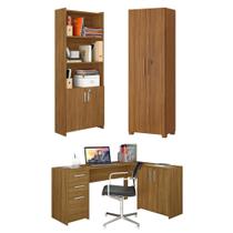 Conjunto Para Escritório 1 Mesa de Canto 2 Armários Altos Notável Móveis