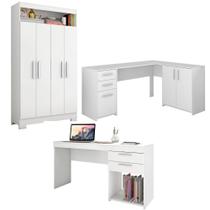 Conjunto Para Escritório 2 Mesas e 1 Armário Multiuso 4 portas Branco Notável Móveis Conjunto Para Escritório 2 Mesas e 1 Armário Multiuso 4 portas Branco Notável Móveis