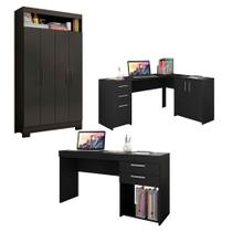 Conjunto Para Escritório 2 Mesas e 1 Armário Multiuso 4 portas Branco Notável Móveis Conjunto Para Escritório 2 Mesas e 1 Armário Multiuso 4 portas Branco Notável Móveis