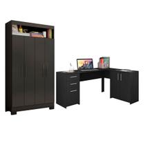 Conjunto Para Escritório 2 Peças com Escrivaninha em L e Armário Multiuso 4 portas Notável Móveis Conjunto Para Escritório 2 Peças com Escrivaninha em L e Armário Multiuso 4 portas Notável Móveis