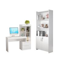 Conjunto Para Escritório 2 Peças com Mesa e Armário Branco Notável Móveis