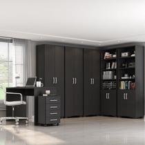 Conjunto para Escritório 7 Peças com Escrivaninha Gávea 1 Gaveteiro 4 Gavetas e 5 Armários Espresso Móveis Preto