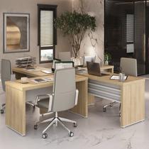 Conjunto para Escritório com 4 Mesas Tamburato 1400 135cm Carvalho E Branco Conjunto para Escritório com 4 Mesas Tamburato 1400 135cm Carvalho E Branco
