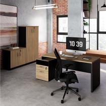 Conjunto para Escritório com Mesa Diretor, 1 Armário Alto e 1 Baixo Espresso Móveis Macadâmia Preto Marrom