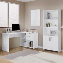 Conjunto Para Escritorio Com Mesa em L NT2060 e Armário Multiuso Notável Móveis Conjunto Para Escritorio Com Mesa em L NT2060 e Armário Multiuso Notável Móveis