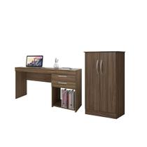 Conjunto Para Escritório com Mesa Office e Armário Alaska Notável Nogal