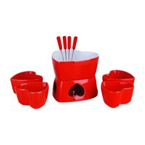 Conjunto Para Fondue 10 Peças Modelo Coração 500ml Cerâmica.