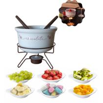 Conjunto para Fondue Porcelana Chocolate Forma + 6 Tigelas em Melamina Kit