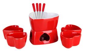 Conjunto Para Fondue Vermelho Coração 10 Peças Panela 500ml Cerâmica Conjunto Para Fondue Vermelho Coração 10 Peças Panela 500ml Cerâmica