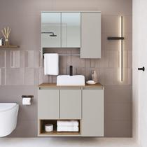 Conjunto para Gabinete Suspenso 80cm com Cuba e Espelheira 3 Portas com Toalheiro Olívia