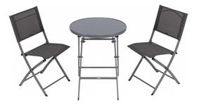Conjunto Para Jardim 3 Pecas Em Aco Cinza Escuro Com Cadeira