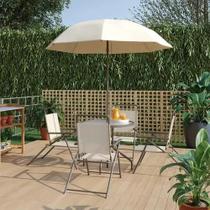 Conjunto Para Jardim Aco Bege 4 Pecas Mesa Cadeira Ombrelone