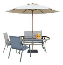 Conjunto Para Jardim Cinza 4 Lugares Em Aco Com Ombrelone