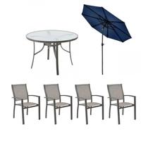 Conjunto para Jardim com 1 Mesa Macae 4 Cadeiras Angra e 1 Ombrelone