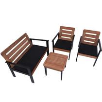Conjunto para Jardim com 1 Sofá 2 Poltronas 1 Mesa de Centro Madeira Maciça Cairo Black