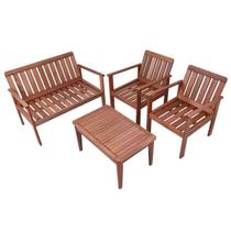 Conjunto para Jardim com 1 Sofá 2 Poltronas 1 Mesa de Centro Madeira Maciça Marrom