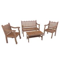 Conjunto Para Jardim Curvato de Madeira Eucalipto 4 Peças Estofado Bege