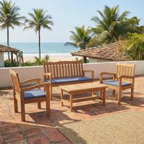 Conjunto para Jardim de Madeira Eucalipto 4 Peças Estofado Nature Yescasa Marrom/Amadeirado/Azul Conjunto para Jardim de Madeira Eucalipto 4 Peças Estofado Nature Yescasa Marrom/Amadeirado/Azul