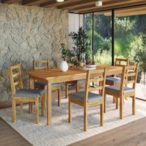 Conjunto para Jardim Madeira Maciça Mesa 160x78cm Cadeiras Assento Estofado Itália Cera Mel/Café Conjunto para Jardim Madeira Maciça Mesa 160x78cm Cadeiras Assento Estofado Itália Cera Mel/Café